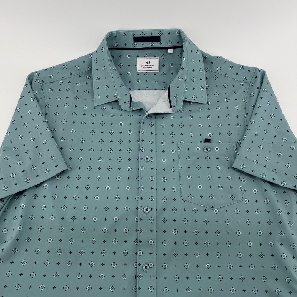 7Diamonds Ronin 4-Way Stretch Short Sleeve Button Down Shirt Large Sage Green